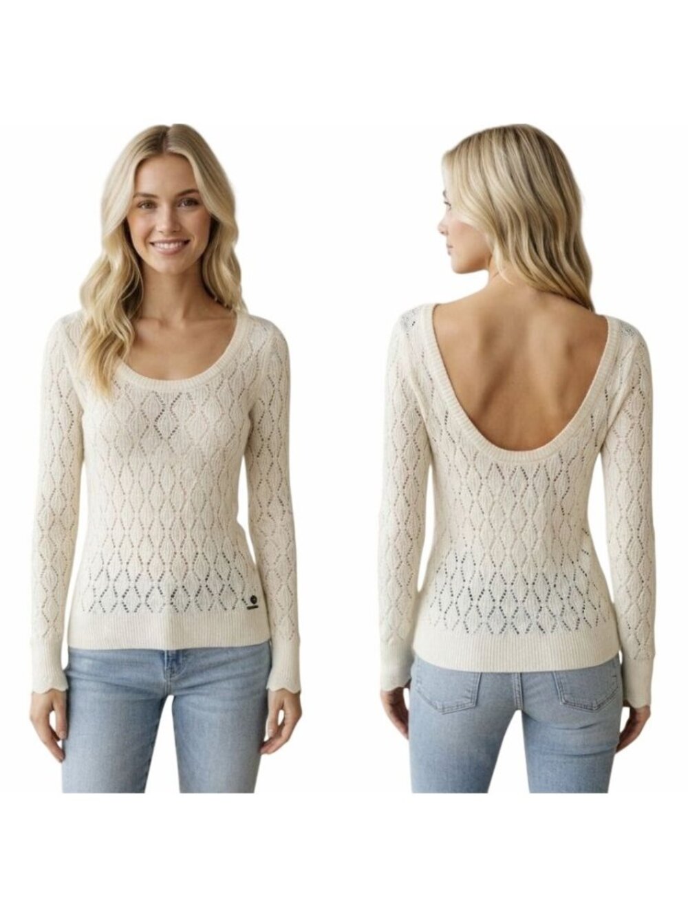 Abercrombie and Fitch Sz S Women's knit sweater Cream Ivory diamond Pattern New